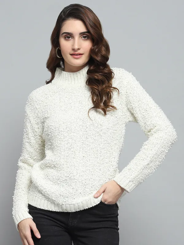 Women White Self Design Turtle Neck Full Sleeve Winter Tops sold by Monte Carlo