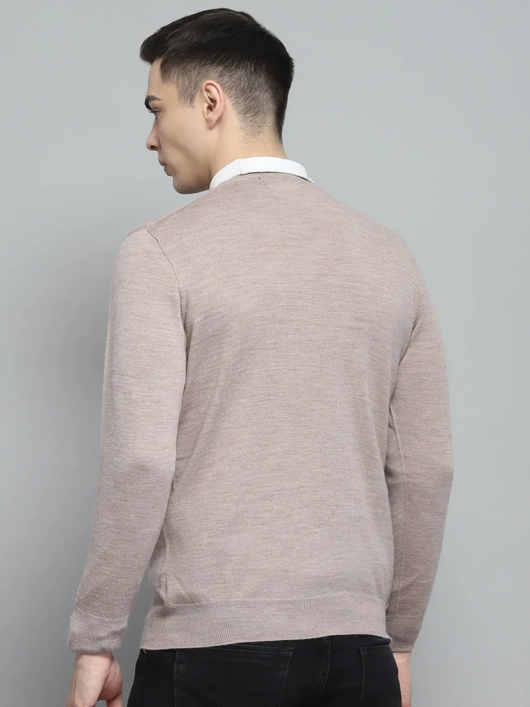 Men Beige Solid V Neck Full Sleeve Pullover sold by Monte Carlo product image thumbnail 5