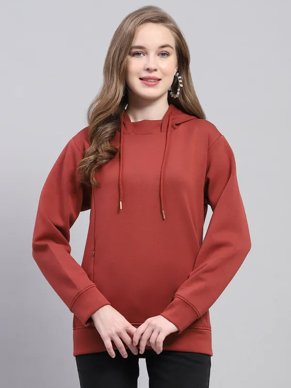 Women Rust Solid Hooded Full Sleeve Sweatshirt sold by Monte Carlo