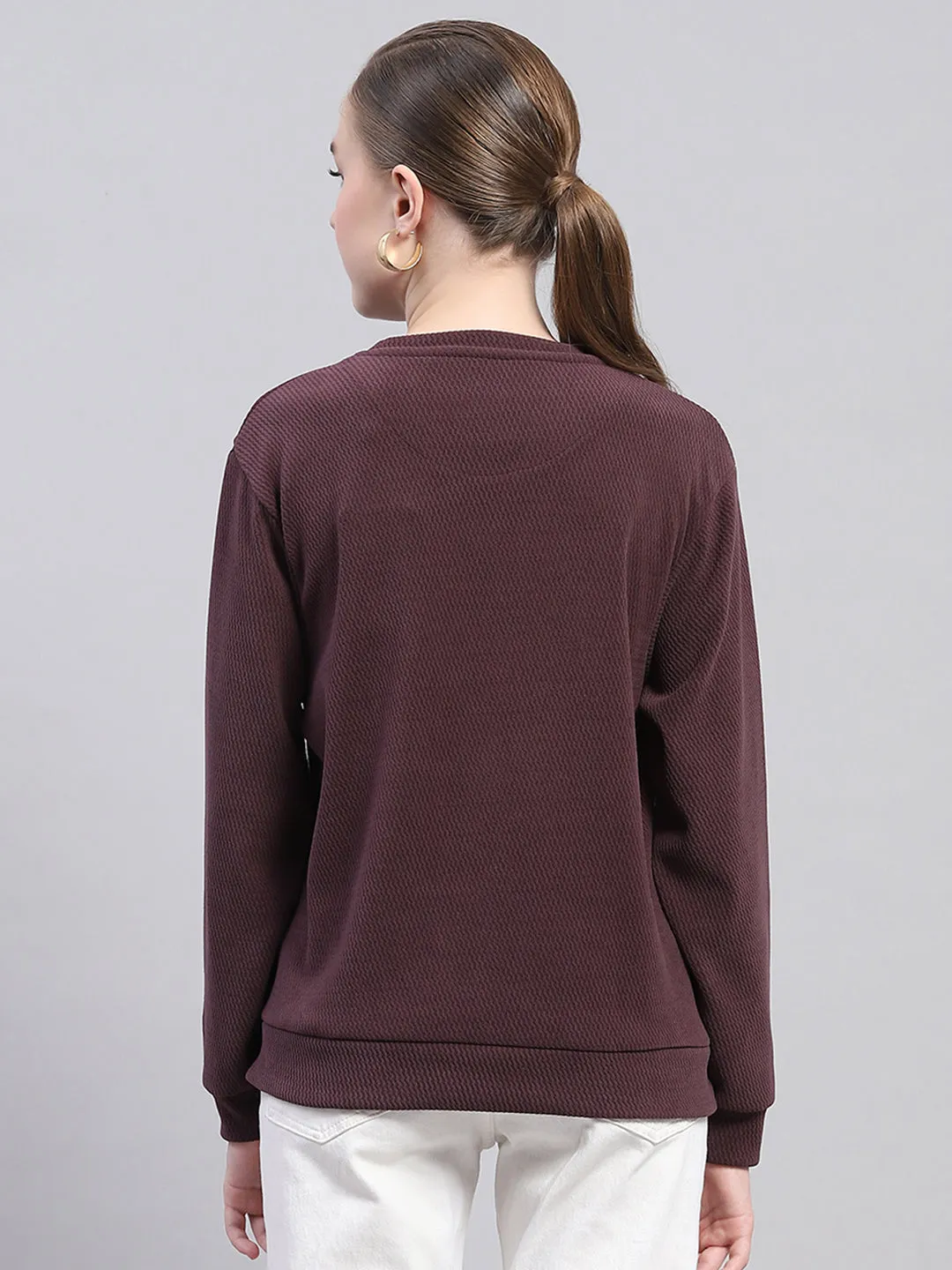 Women Maroon Printed Round Neck Full Sleeve Sweatshirt sold by Monte Carlo product image thumbnail 5