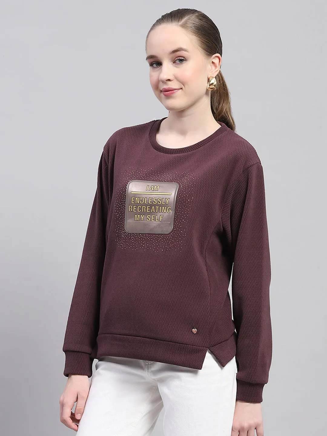 Women Maroon Printed Round Neck Full Sleeve Sweatshirt sold by Monte Carlo product image thumbnail 3