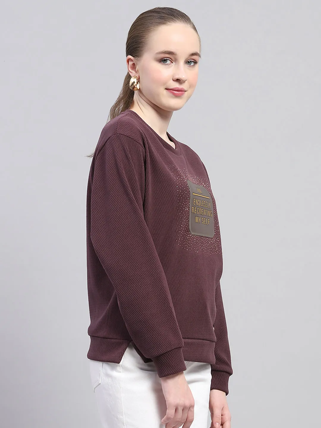 Women Maroon Printed Round Neck Full Sleeve Sweatshirt sold by Monte Carlo product image thumbnail 4
