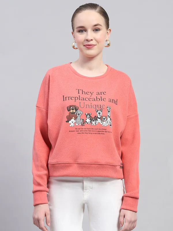 Women Peach Printed Round Neck Full Sleeve Sweatshirt sold by Monte Carlo