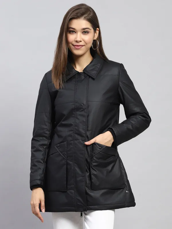 Women Black Self Design Collar Full Sleeve Jacket sold by Monte Carlo