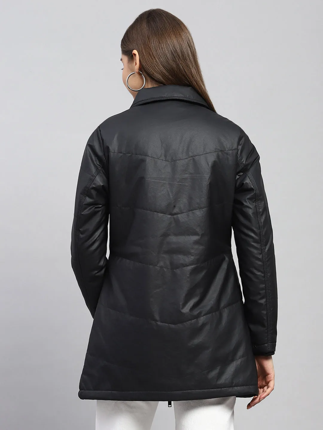 Women Black Self Design Collar Full Sleeve Jacket sold by Monte Carlo product image thumbnail 5