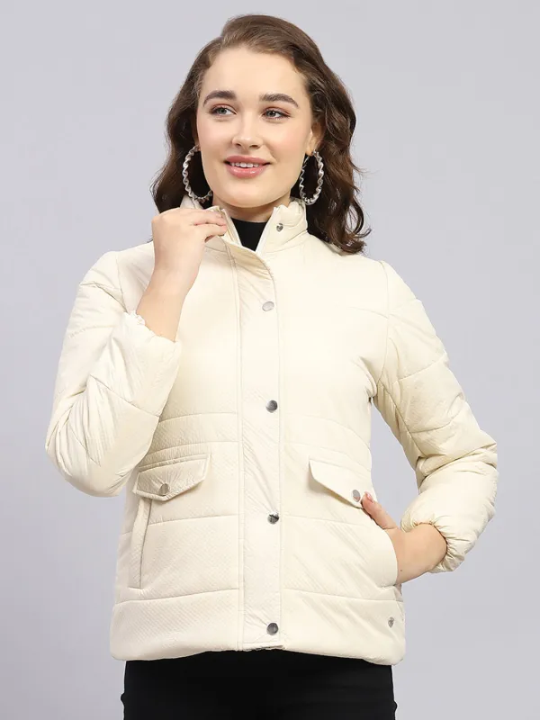 Women Cream Solid Mock Neck Full Sleeve Jacket sold by Monte Carlo