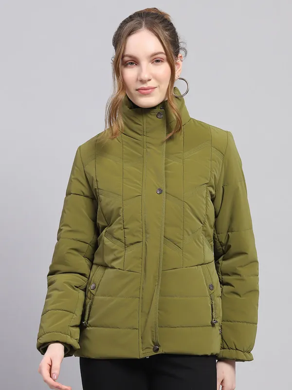 Women Green Solid High Neck Full Sleeve Jacket sold by Monte Carlo