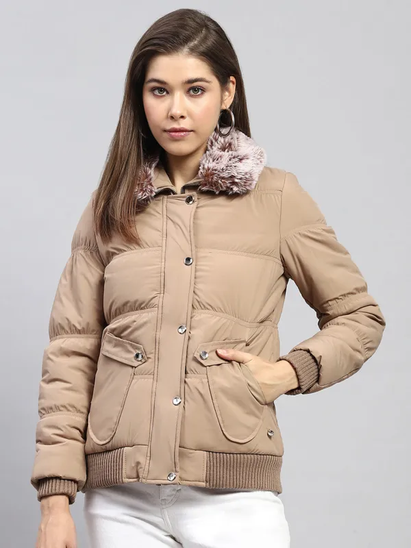 Women Beige Solid Collar Full Sleeve Jacket sold by Monte Carlo
