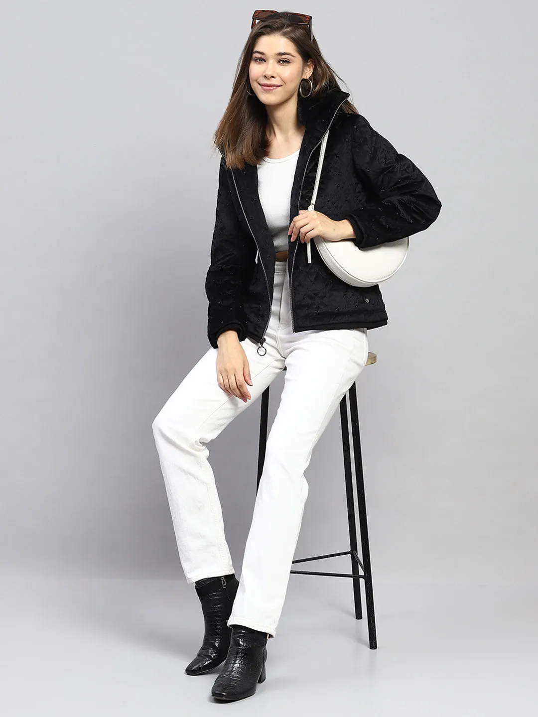 Women Black Embroidered Collar Full Sleeve Jacket sold by Monte Carlo product image thumbnail 2