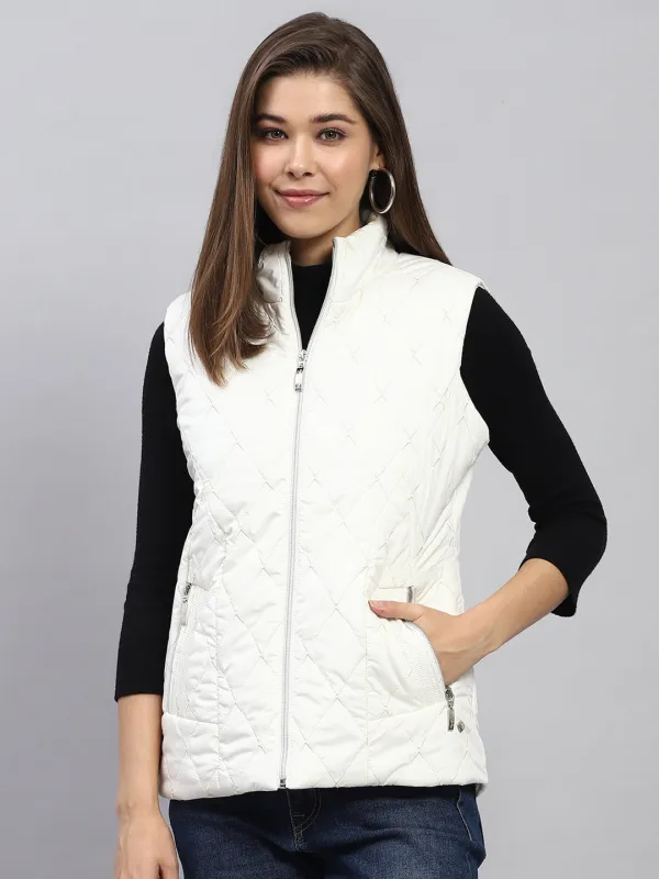Women White Embroidered Mock Neck Sleeveless Jacket sold by Monte Carlo