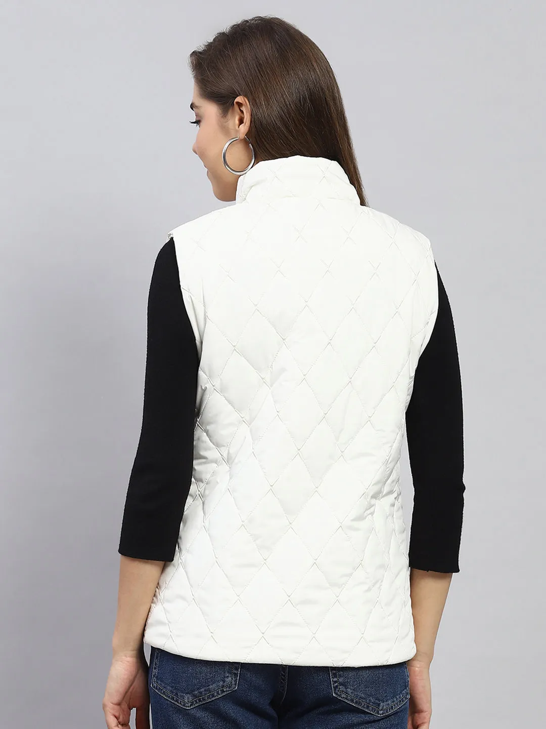 Women White Embroidered Mock Neck Sleeveless Jacket sold by Monte Carlo product image thumbnail 5