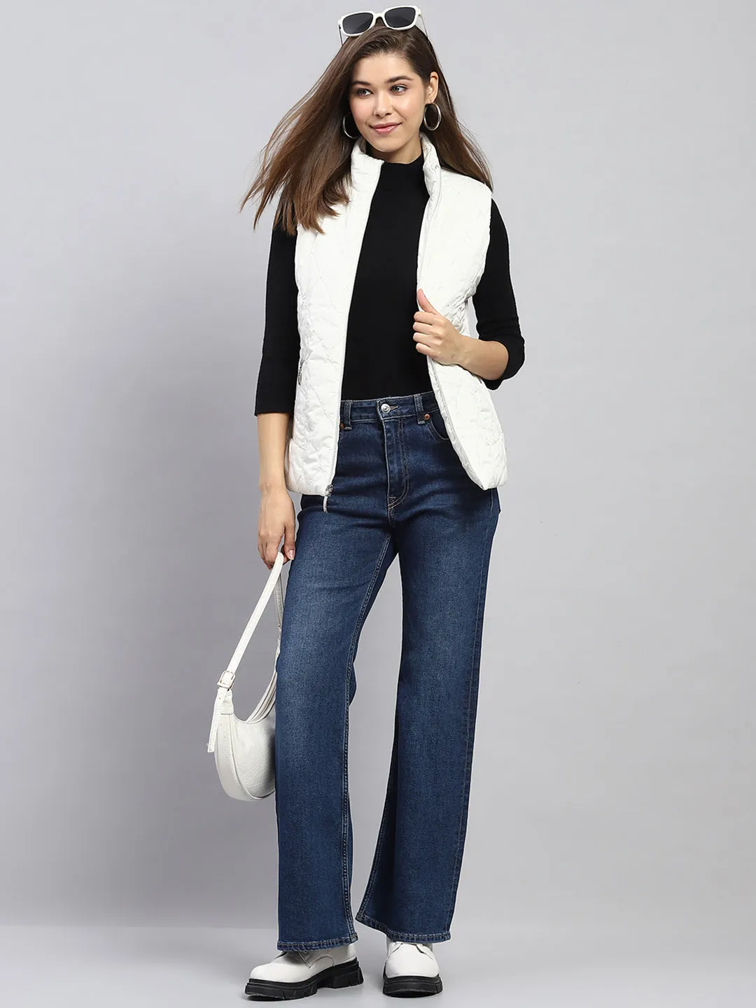 Women White Embroidered Mock Neck Sleeveless Jacket sold by Monte Carlo product image thumbnail 2