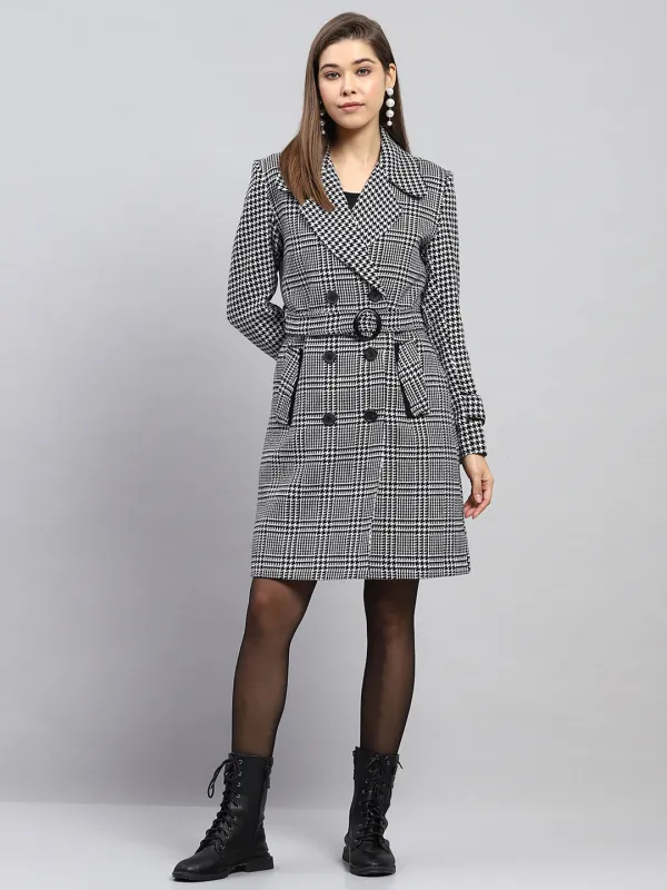 Women Black & White Check Notch lapel Collar Full Sleeve Coat sold by Monte Carlo