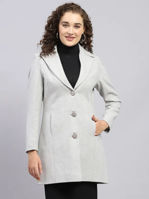 Women Grey Self Design Notch lapel Collar Full Sleeve Coat sold by Monte Carlo