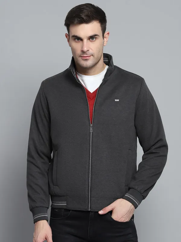 Men Olive Solid Mock Neck Full Sleeve Jacket sold by Monte Carlo