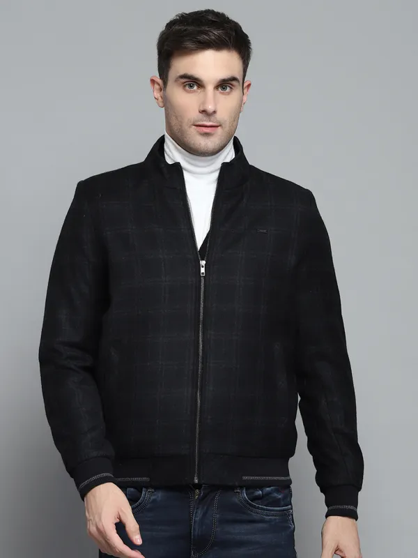 Men Black Check Mock Neck Full Sleeve Jacket sold by Monte Carlo