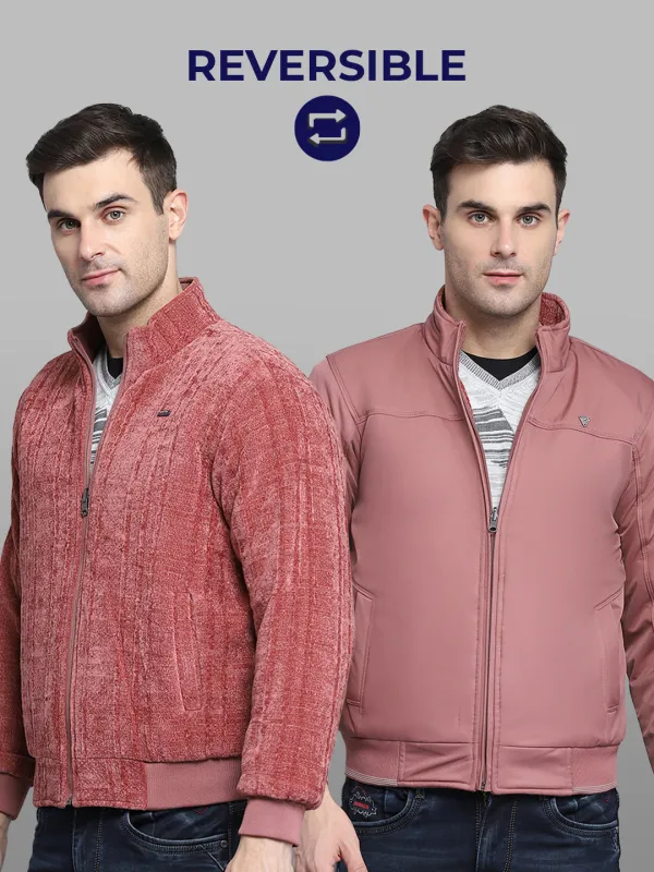 Men Pink Solid Mock Neck Full Sleeve Jacket sold by Monte Carlo