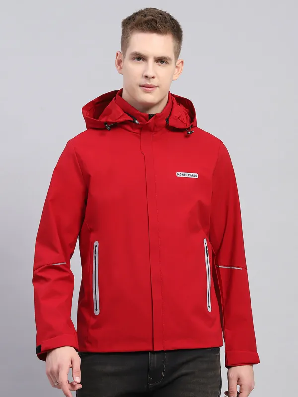 Men Red Solid Detachable Hood Full Sleeve Jacket sold by Monte Carlo