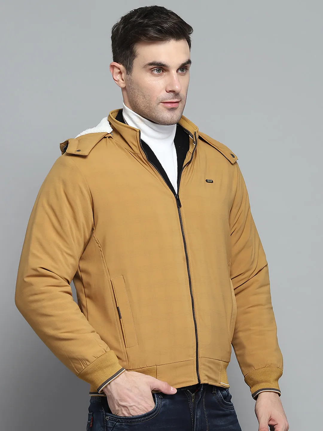 Men Mustard Solid Detachable Hood Full Sleeve Jacket sold by Monte Carlo product image thumbnail 4