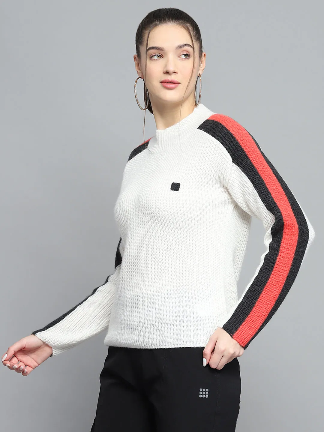 Rock.it Women White Solid Round Neck Full Sleeve Pullover sold by Monte Carlo product image thumbnail 3