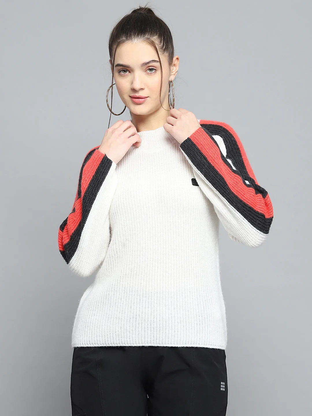 Rock.it Women White Solid Round Neck Full Sleeve Pullover sold by Monte Carlo