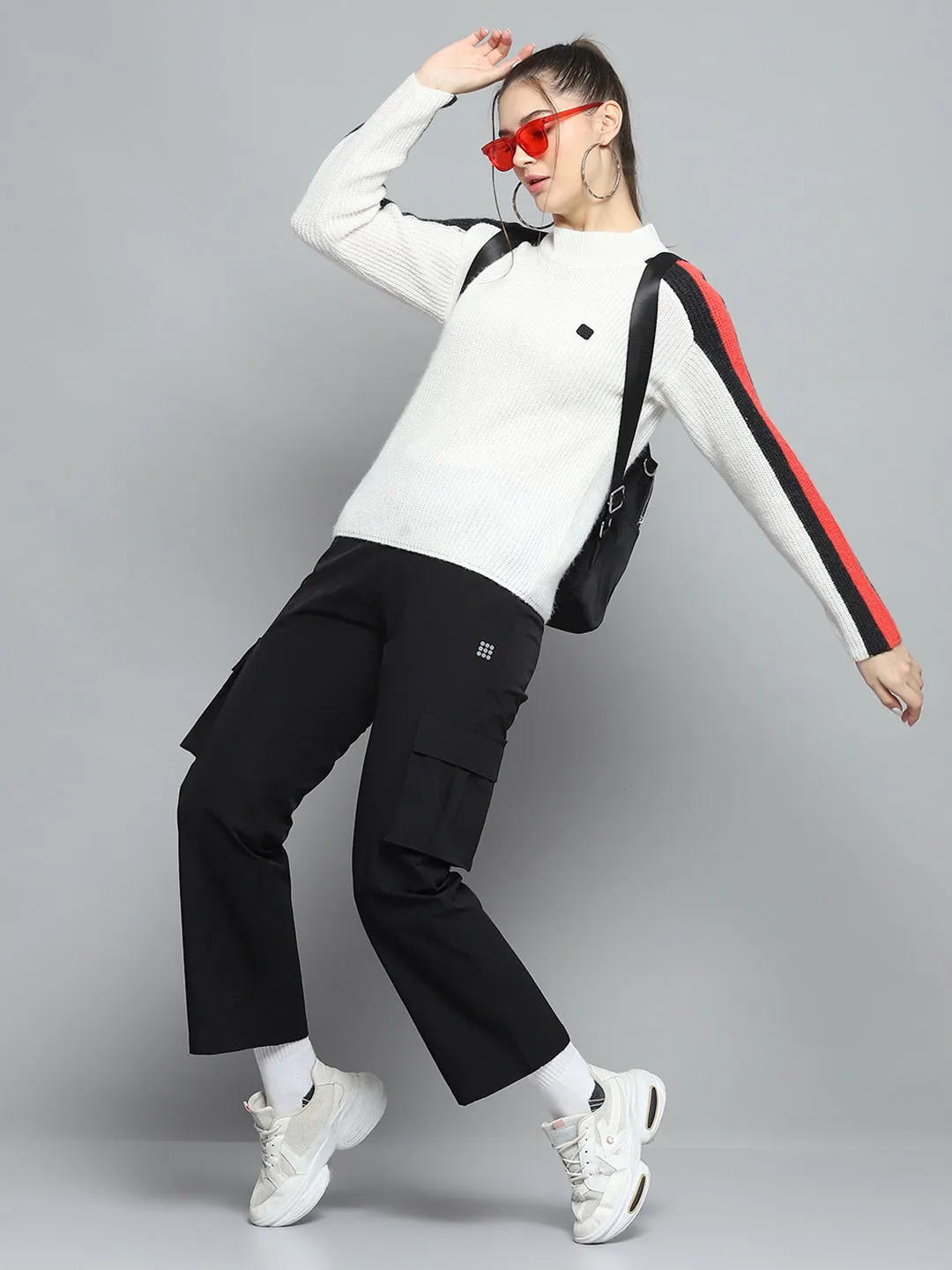 Rock.it Women White Solid Round Neck Full Sleeve Pullover sold by Monte Carlo product image thumbnail 2