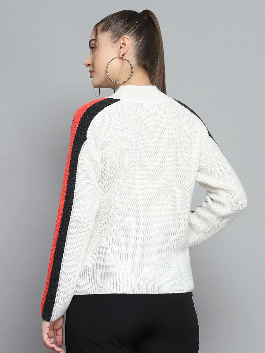 Rock.it Women White Solid Round Neck Full Sleeve Pullover sold by Monte Carlo product image thumbnail 5