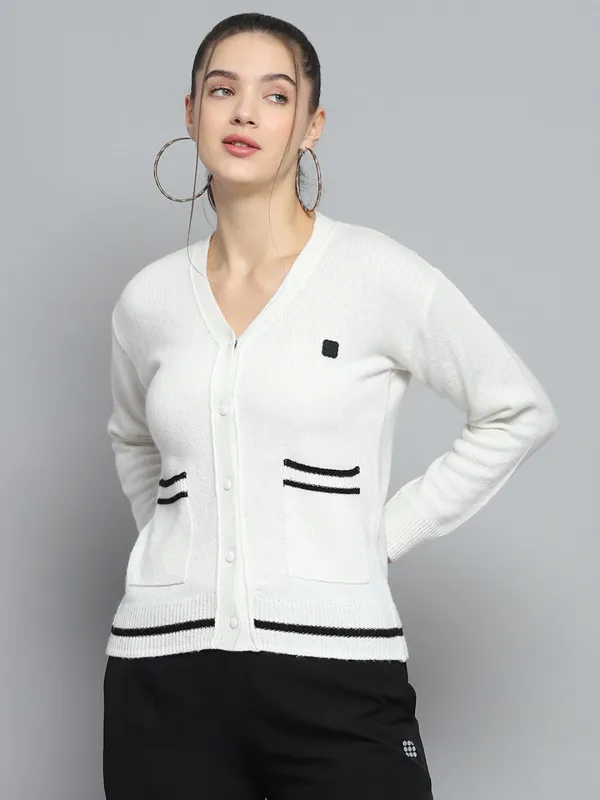 Rock.it Women White Printed V Neck Full Sleeve Pullover sold by Monte Carlo