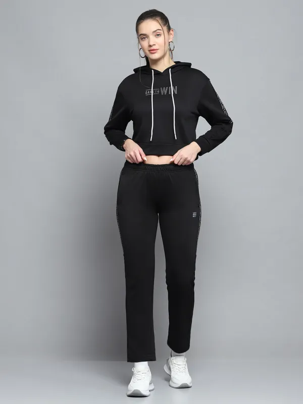 Rock.it Women Black Printed Hooded Full Sleeve Tracksuit sold by Monte Carlo