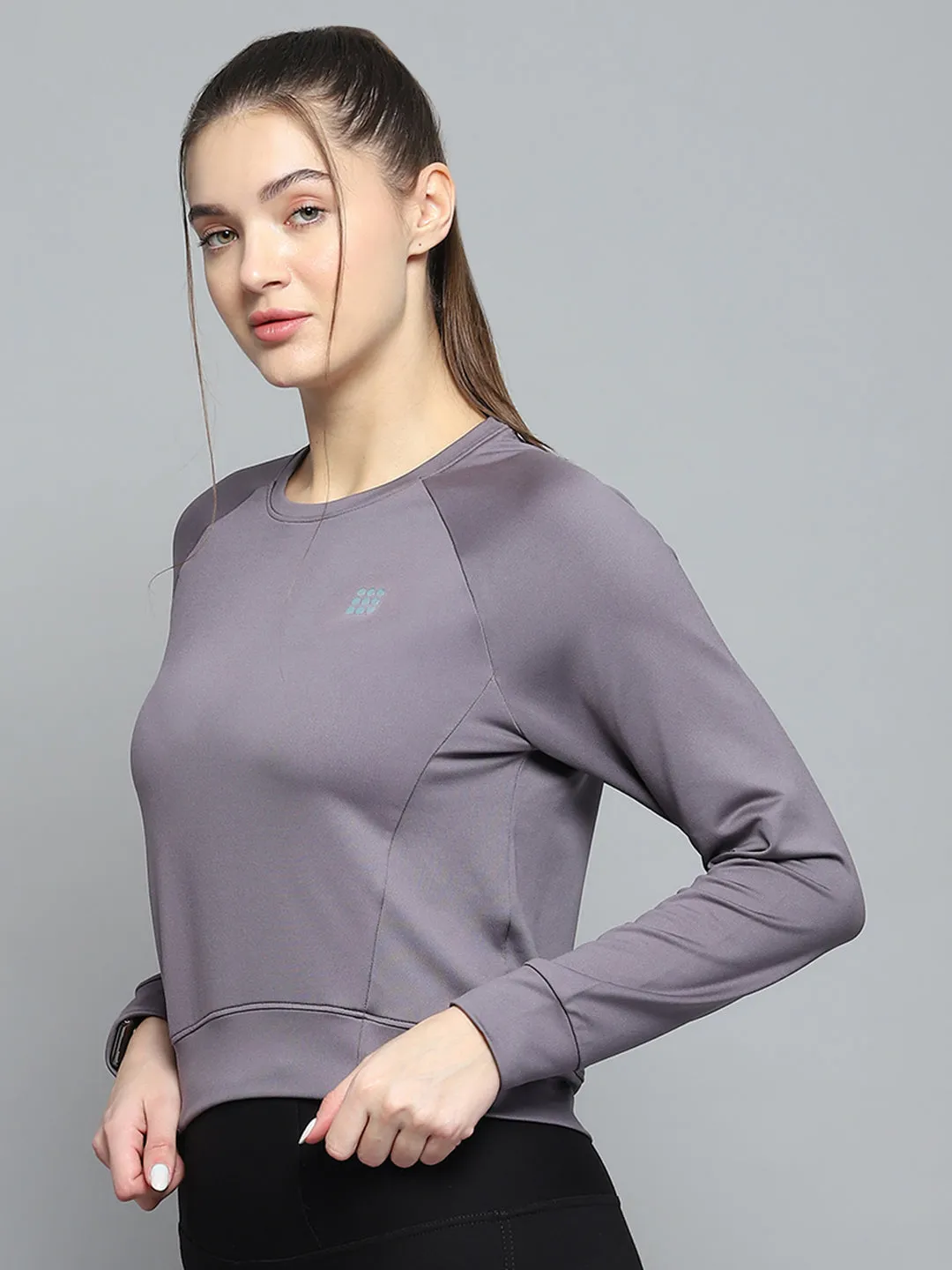 Rock.it Women Grey Solid Round Neck Full Sleeve Sweatshirt sold by Monte Carlo product image thumbnail 3