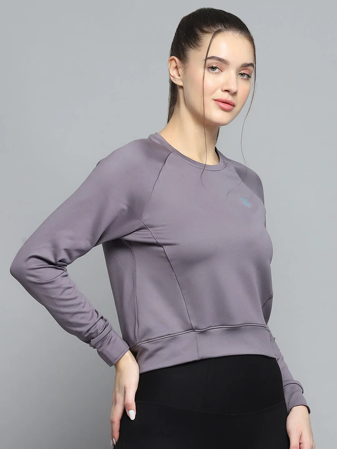 Rock.it Women Grey Solid Round Neck Full Sleeve Sweatshirt sold by Monte Carlo product image thumbnail 4