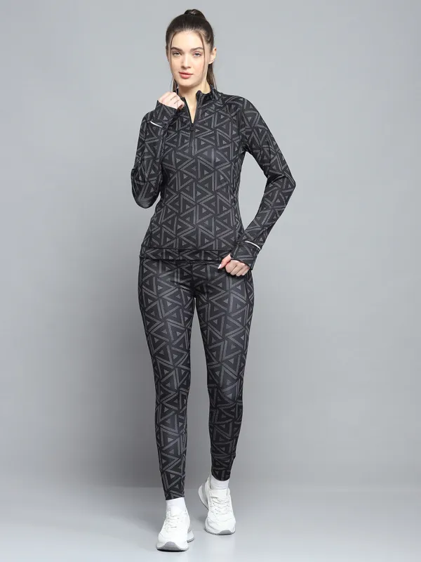 Rock.it Women Black Printed Mock Neck Full Sleeve Tracksuit sold by Monte Carlo