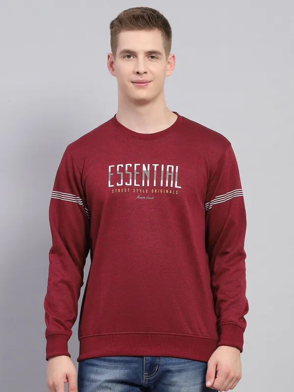 Men Maroon Printed Round Neck Full Sleeve Winter T-Shirt made by Monte Carlo