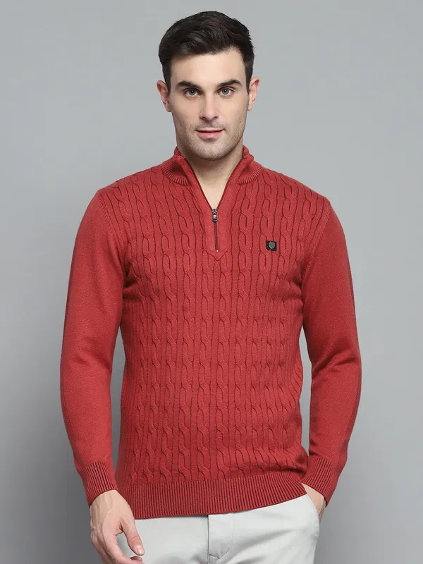 Men Rust Self Design Mock Neck Full Sleeve Pullover sold by Monte Carlo