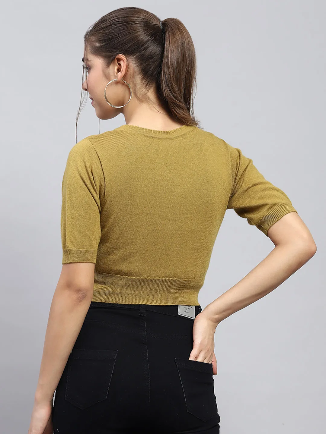 Women Khaki Solid V Neck Half Sleeve Blouse sold by Monte Carlo product image thumbnail 5