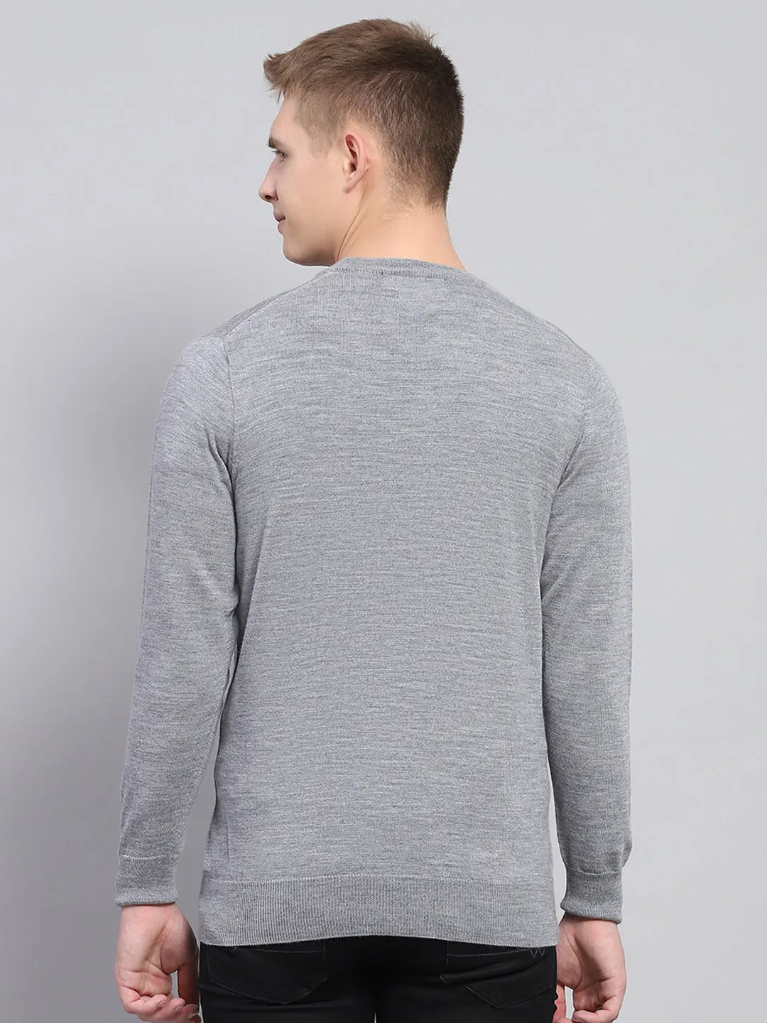 Men Grey Solid V Neck Full Sleeve Pullover sold by Monte Carlo product image thumbnail 5