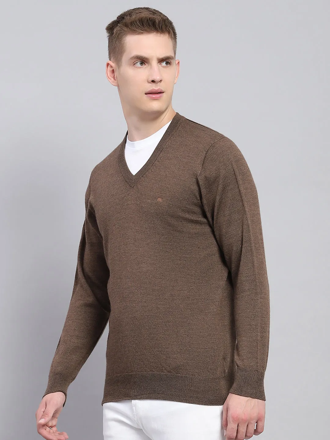 Men Brown Solid V Neck Full Sleeve Pullover sold by Monte Carlo product image thumbnail 3