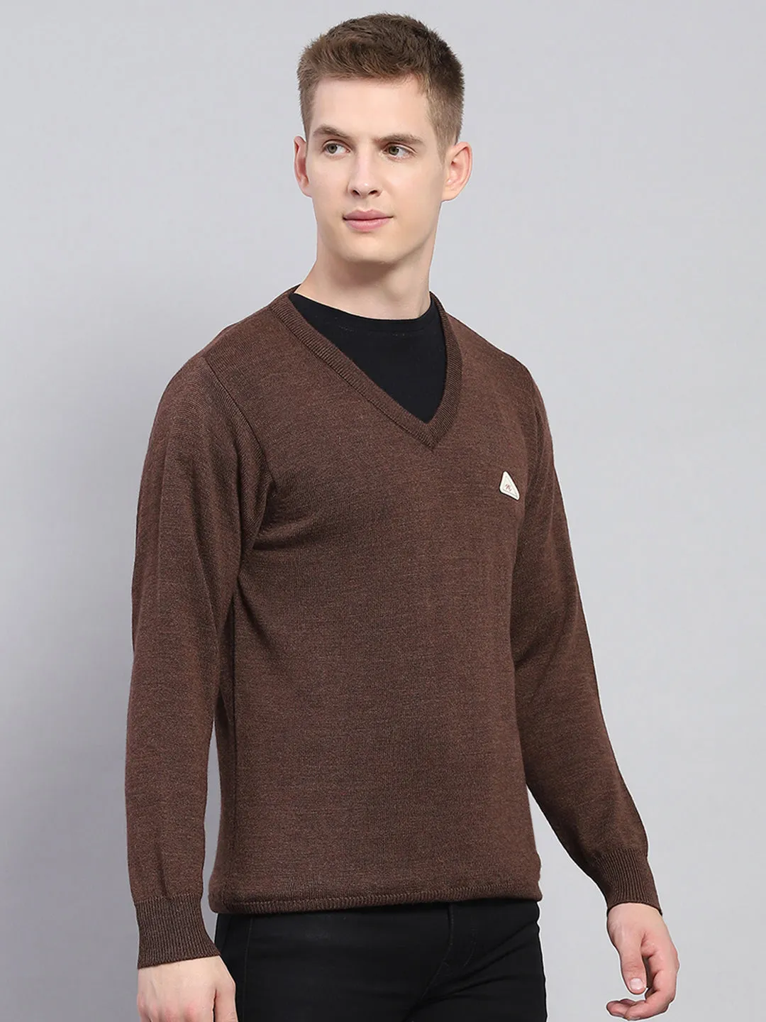 Men Brown Solid V Neck Full Sleeve Pullover sold by Monte Carlo product image thumbnail 4