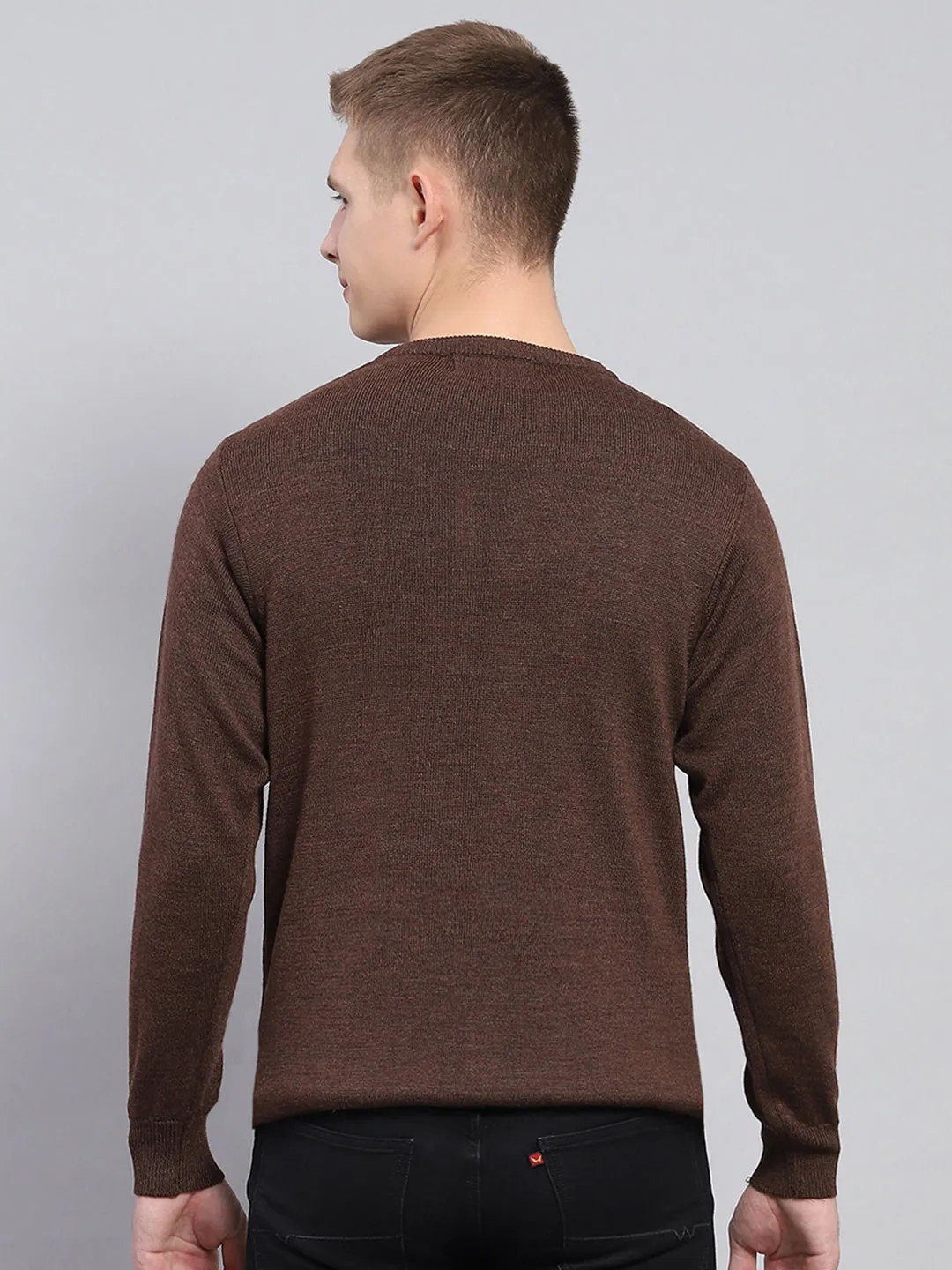 Men Brown Solid V Neck Full Sleeve Pullover sold by Monte Carlo product image thumbnail 5