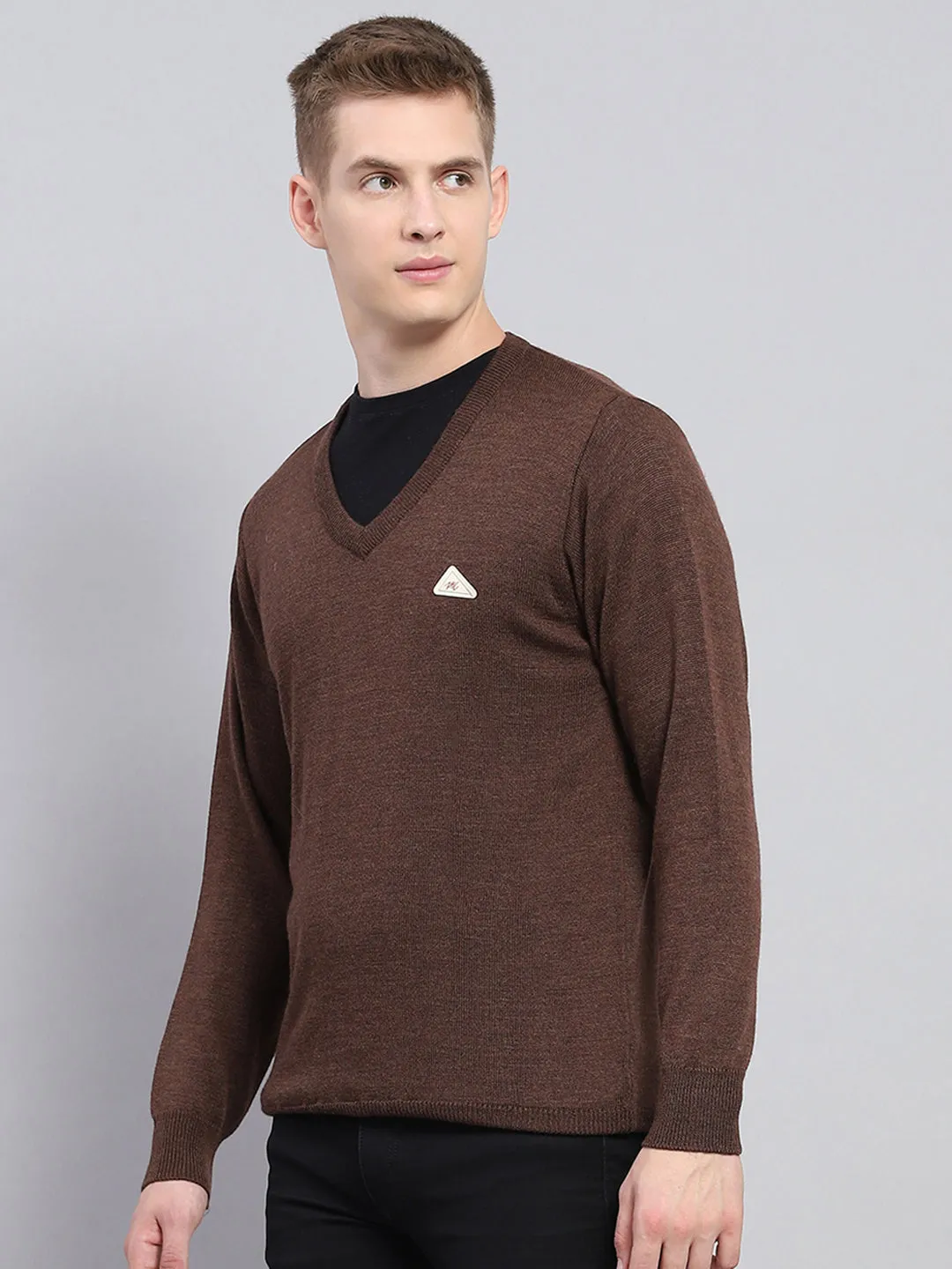 Men Brown Solid V Neck Full Sleeve Pullover sold by Monte Carlo product image thumbnail 3