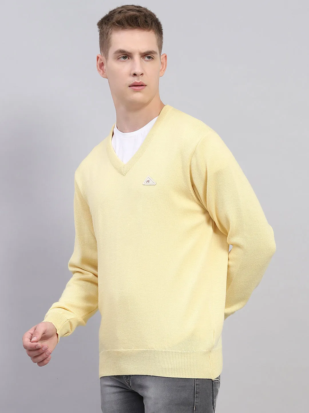 Men Yellow Solid V Neck Full Sleeve Pullover sold by Monte Carlo product image thumbnail 3
