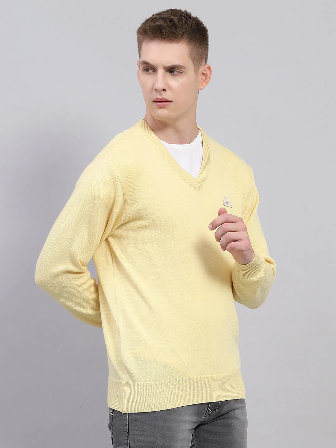 Men Yellow Solid V Neck Full Sleeve Pullover sold by Monte Carlo product image thumbnail 4