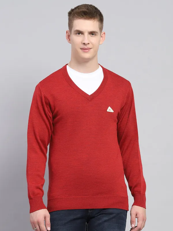 Men Maroon Solid V Neck Full Sleeve Pullover sold by Monte Carlo