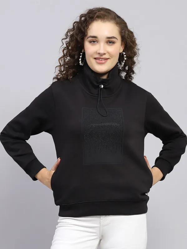 Women Black Printed High Neck Full Sleeve Sweatshirt sold by Monte Carlo