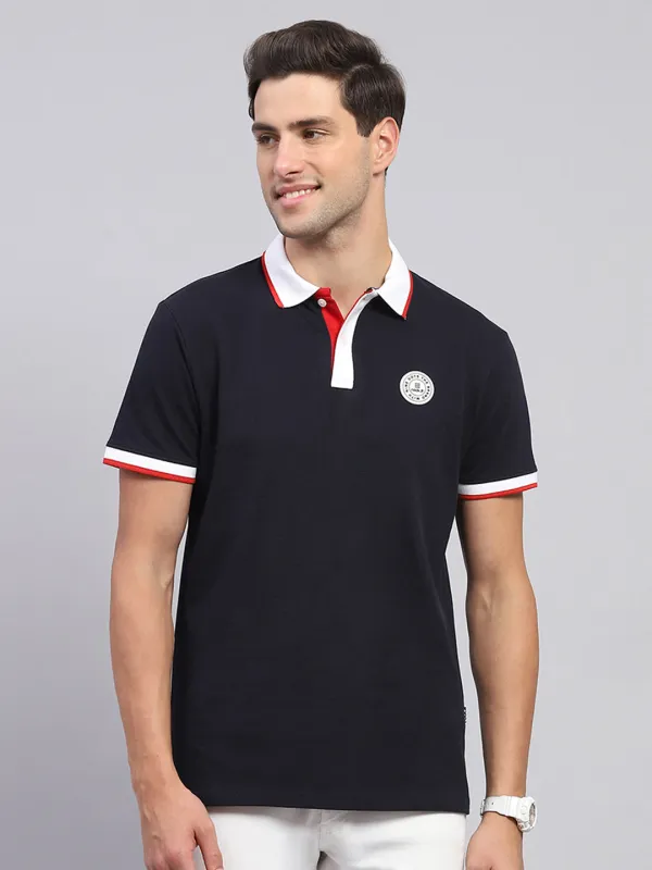 Rock.it Men Navy Blue Solid Collar Half Sleeve T-Shirt made by Monte Carlo