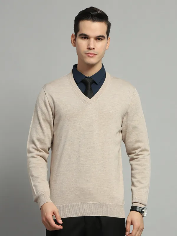 Luxuria Men Beige Solid V Neck Full Sleeve Pullover sold by Monte Carlo