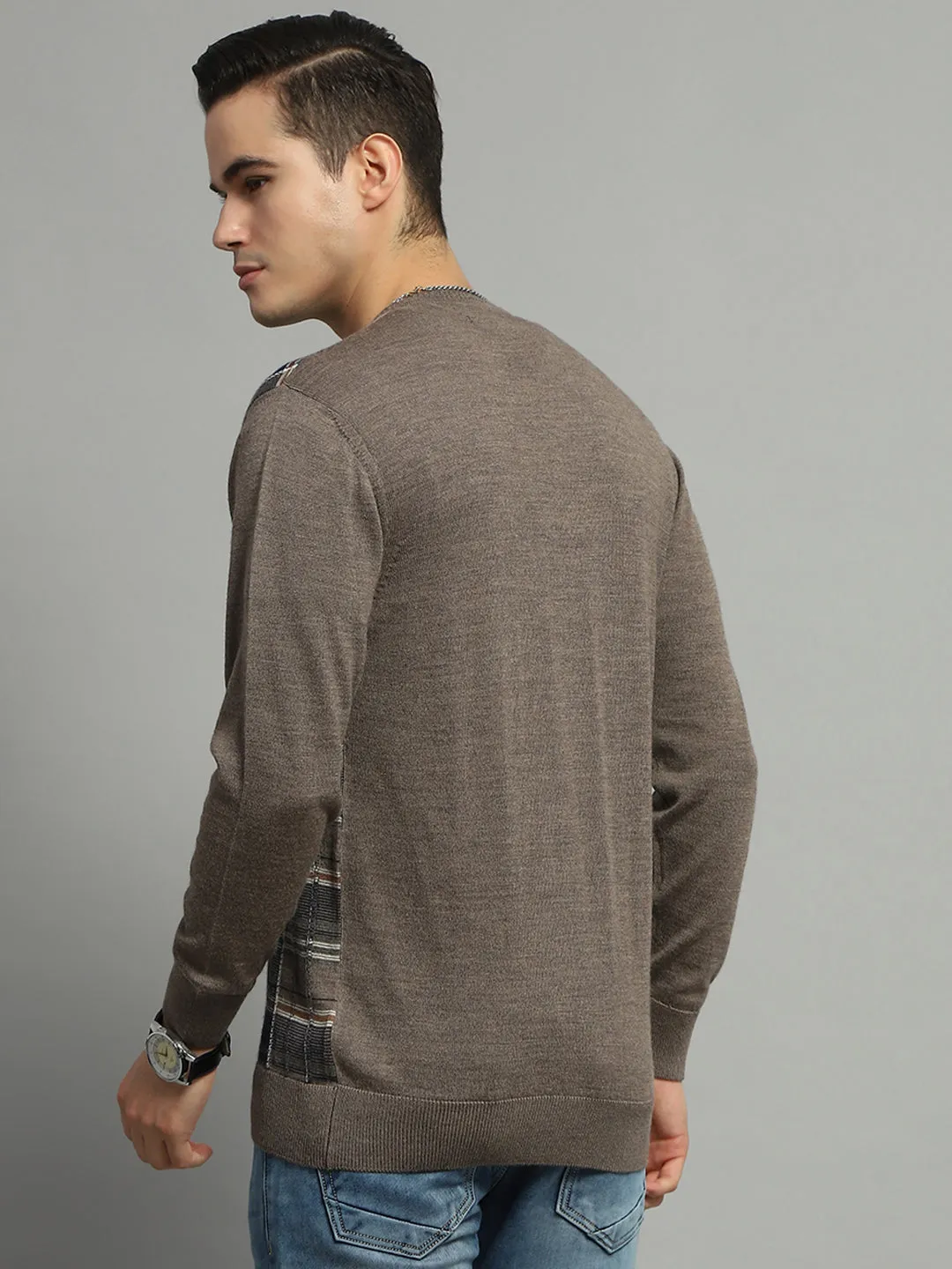 Luxuria Men Grey Check V Neck Full Sleeve Pullover sold by Monte Carlo product image thumbnail 5