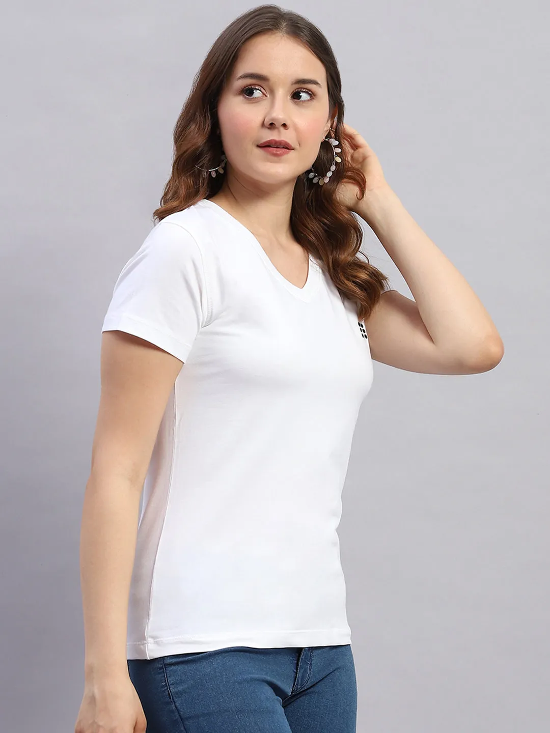 Rock.it Women White Solid V Neck Half Sleeve Top sold by Monte Carlo product image thumbnail 4
