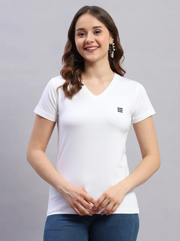 Rock.it Women White Solid V Neck Half Sleeve Top sold by Monte Carlo