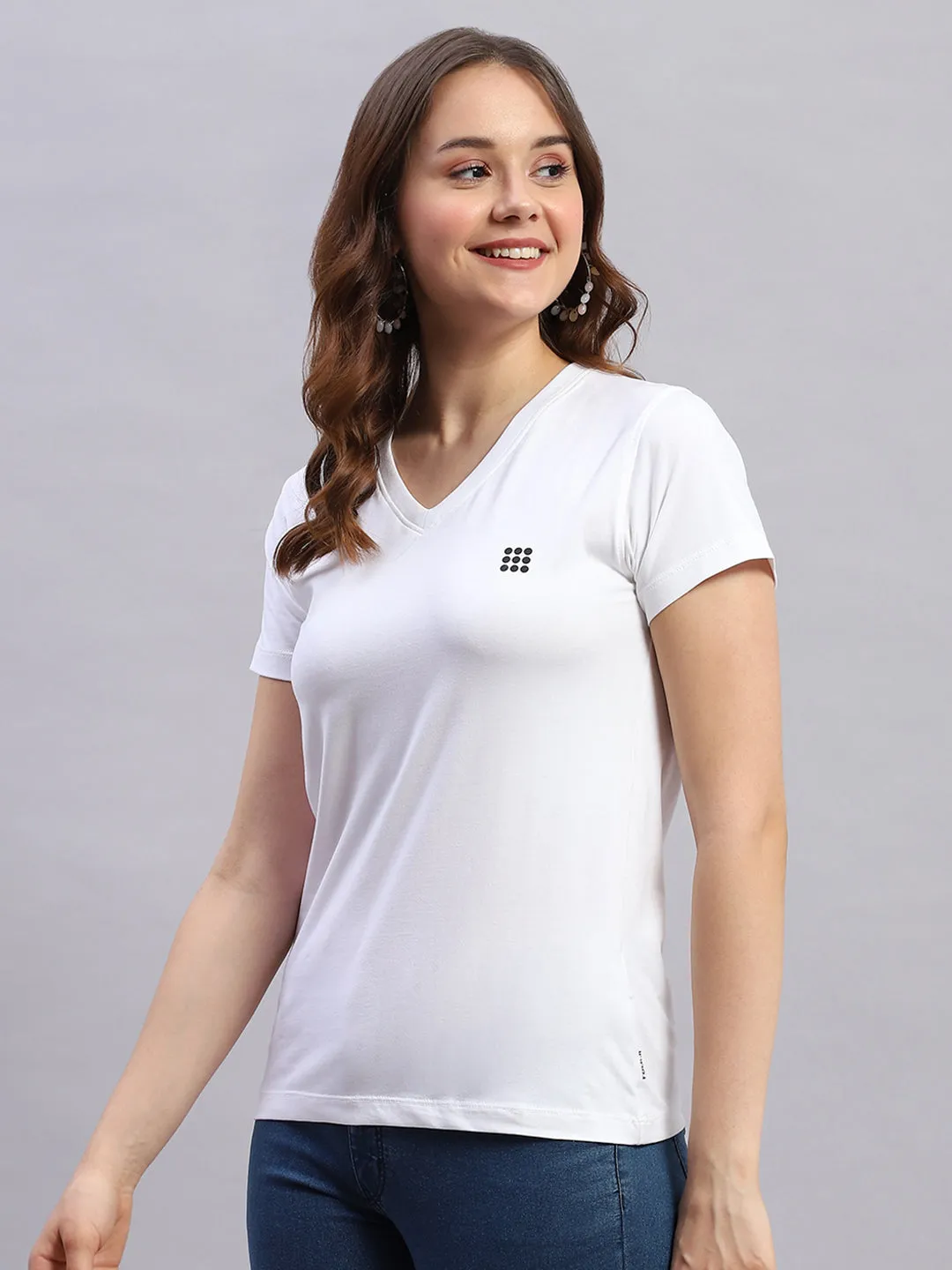 Rock.it Women White Solid V Neck Half Sleeve Top sold by Monte Carlo product image thumbnail 3
